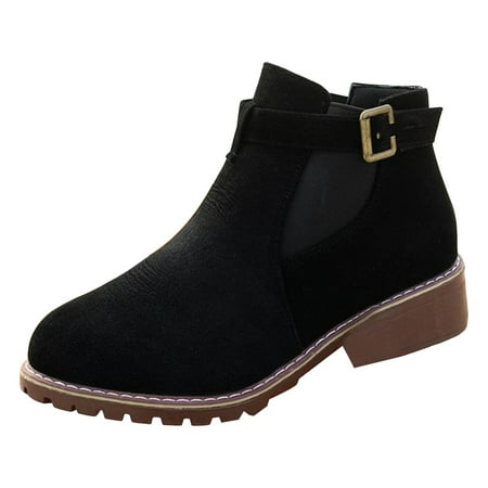 OJSFQUFP Non Slip Shoes for Women Women s Thick Heel Short Fashion Round Toe Ankle Boots Comfortable Work Shoes for Women Boots with Heels Black 41