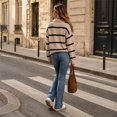 thumbnail image 5 of Sweater For Women Oversized V Neck Striped Sweater Pullover Color Block Polo Collar Long Sleeve Knit Cozy 2026 Fall Winter Streetwear Tops M, 5 of 6