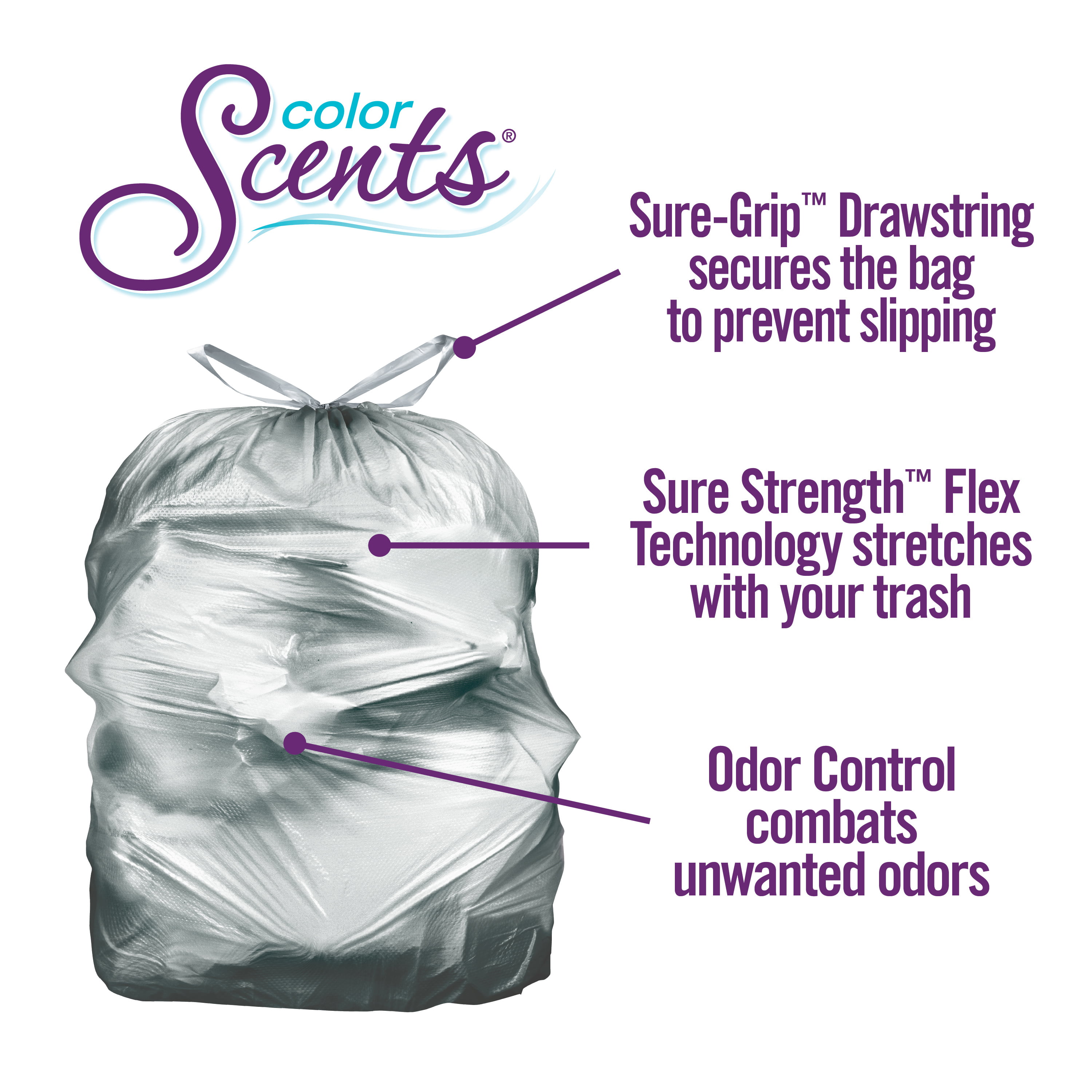 Color Scents Medium Trash Bags, 8 Gallon, 40 Bags (Vanilla Flower Scent, Twist Tie)