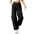 thumbnail image 2 of Frontwalk Women Cargo Pants Pocket Parachute Pant High-waist Y2k Baggy Trousers Ladies Multiply Pockets Sweatpants Button Black M, 2 of 6