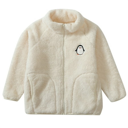 Fleece Jackets for Girls Zipper Long Sleeve Thick Warm Outerwear Cute Fall Jacket for Boys 5-6 Years