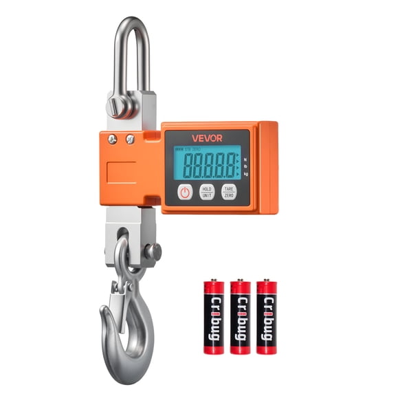 VEVOR Digital Crane Scale, 1100 lbs/500 kg Max Capacity, Heavy Duty Industrial Hanging Scale with Cast Aluminum Case & LCD Display, 0.2 lbs Division & 3 Unit Switch, Auto-Off Setting for Garage