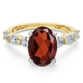 thumbnail image 3 of Gem Stone King 14K Two Tone Gold Red Garnet and Lab Grown Diamond Engagement Ring for Women | 4.55 Cttw | Oval 11X9MM | Gemstone January Birthstone | Size 7, 3 of 6