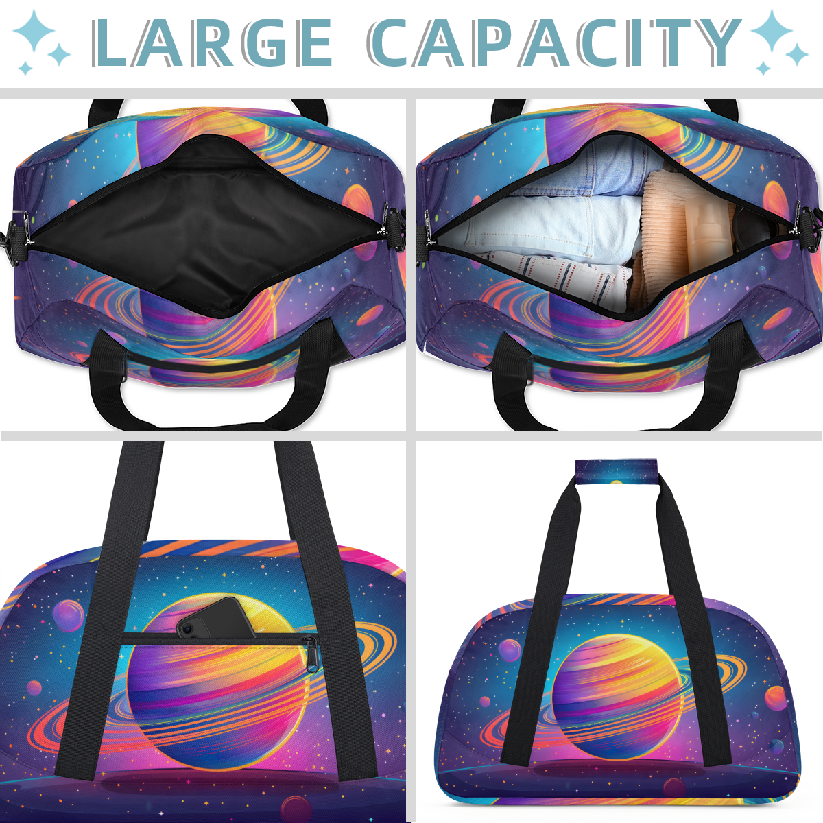 Herdesigns Nebula Universe Planet Sports Duffle Bag for Women & Men, Outer Space Gym Bag Dance Bag Overnight Bag Carry On Weekender Travel Bag