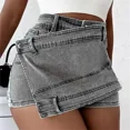 thumbnail image 4 of Pantalones cortos de tela de retales para mujer, Shorts de mezclilla con decoración frontal, cintura alta, ajustados, tres cuartos, informales, nuevos, 4 of 4