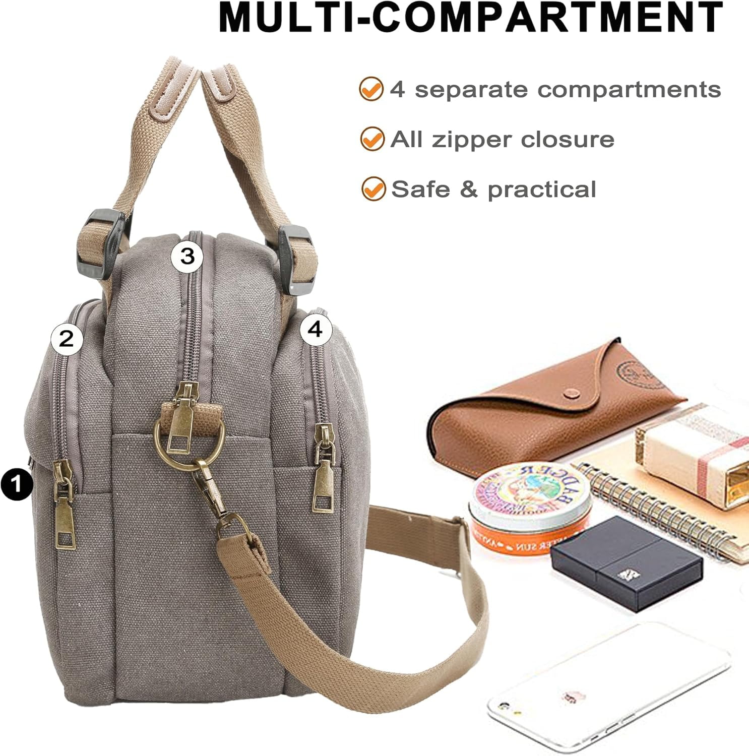 Small Canvas Crossbody Bags for Women Practical Hobo Tote Top-handle Handbag Multi Compartment Casual Going Out Satchel