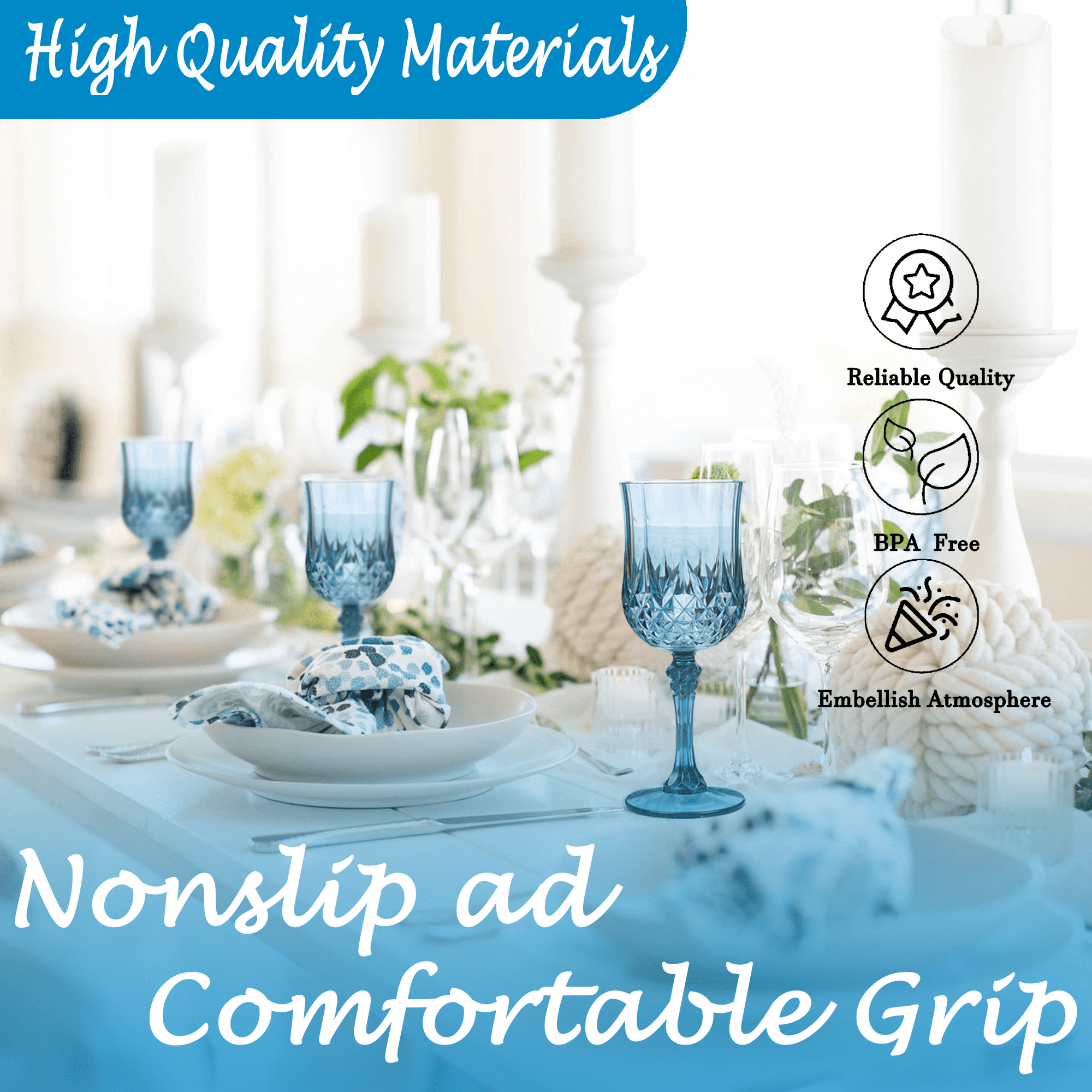 ZHURUININ Reusable Plastic Wine Glasses ，Blue，7oz，24Pack