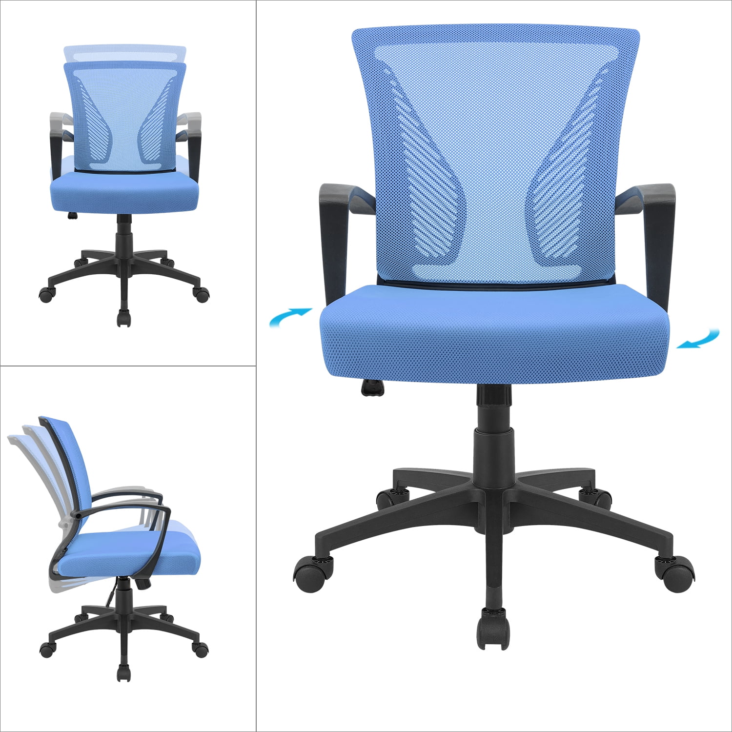 Lacoo Mid-Back Office Desk Chair Ergonomic Mesh Task Chair with Lumbar Support, Blue