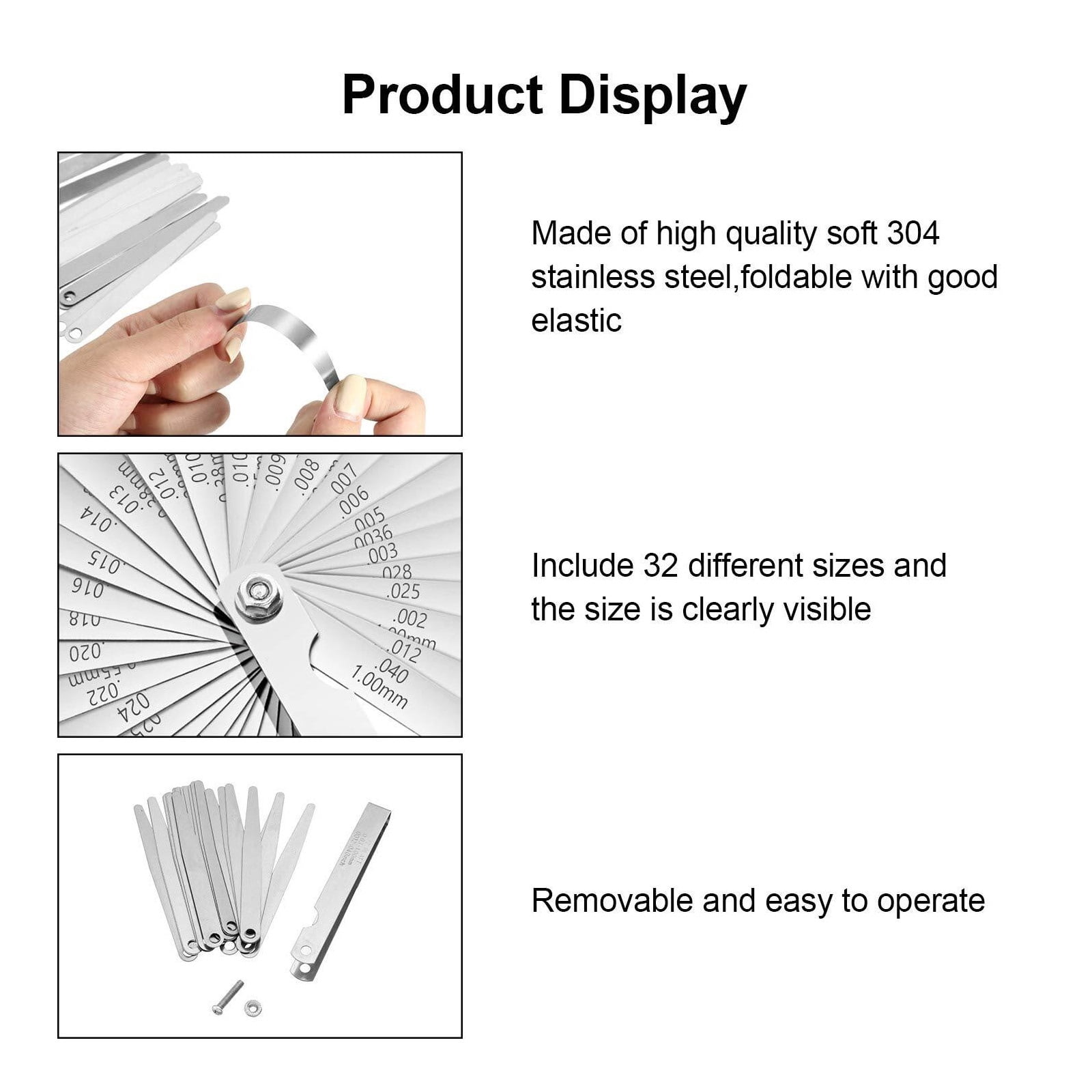 32-Piece Feeler Gauge Stainless Steel Thickness Gauge Tapered Feeler Gauge Set for Measuring Gap