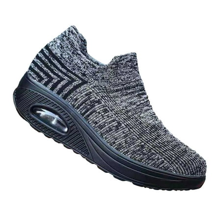 

Women s Slip On Knit Shoes Comfortable Casual Air Cushioned Platform Sneakers Fashion Thick Sole Sock Trainers