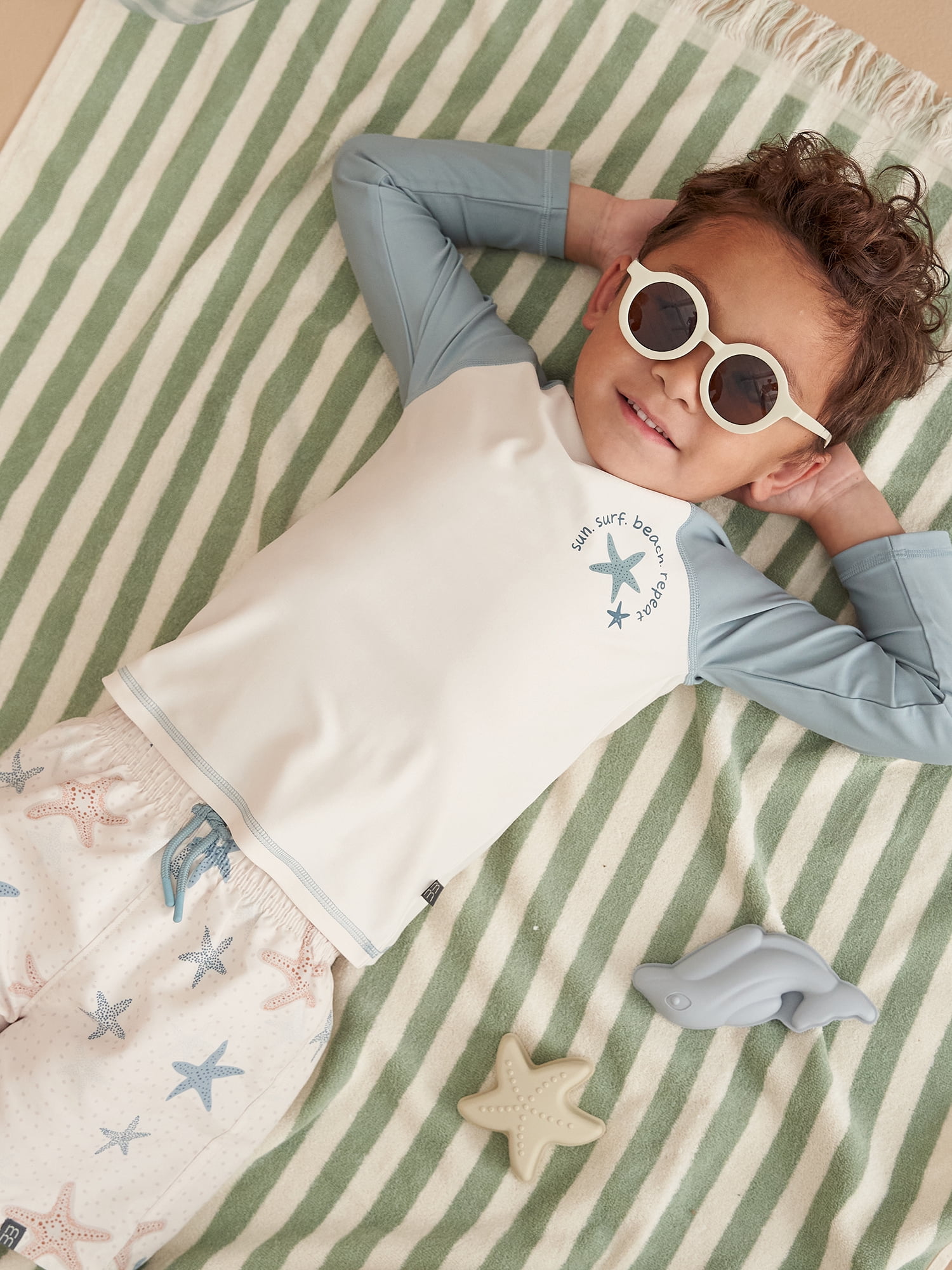 Modern Moments by Gerber Toddler Boy Long Sleeve Rashguard and Short Set, 2-Piece, Sizes 0/3M - 5T