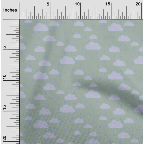 oneOone Organic Cotton Poplin Twill Fabric Raindrop & Clouds Nature Print Fabric BTY 42 Inch Wide