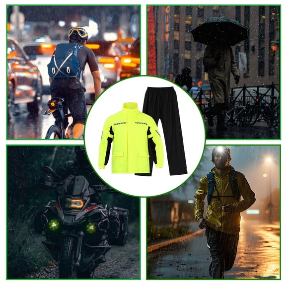 SOPOTUTU Reflective Motorcycle Rain Suit Set with Raincoat, Pants, and Yellow Shoe Covers for Riding Safety