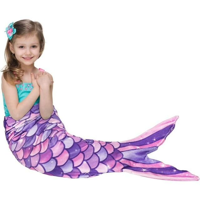 (Mauve) 100-140cm, 1 x Couverture queue de sirène - Couverture peluche de sirène portable, couverture polaire douce pour les filles, les enfants et les adolescents en toutes saisons.