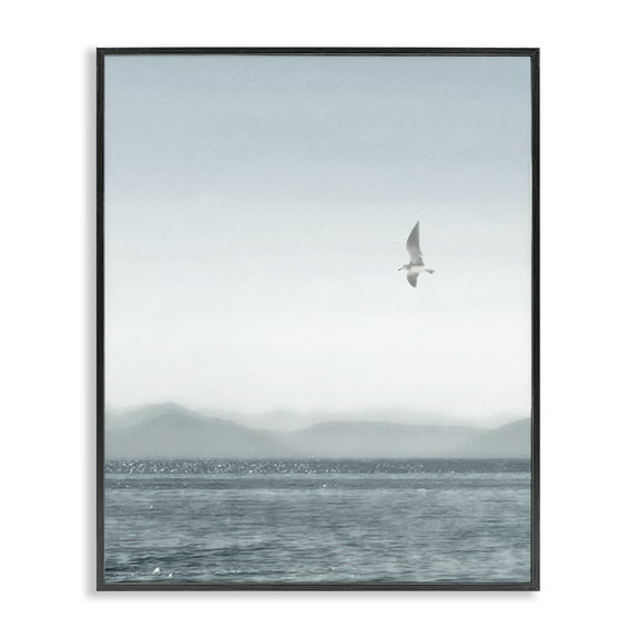 Stupell Industries Lone Gull over Sea Coastal Painting Black Framed Art Print Wall Art, 11 x 14