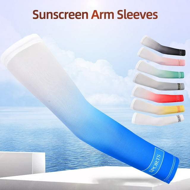 1 Pair Breathable High Elasticity Ice Silk Cycling Sleeves Summer Gradient Color Sunscreen Arm Sleeves for Playing Basketball