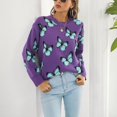 thumbnail image 2 of Long Sleeves Butterflies Sweater Crew Neck Stretch Neckline Fashionable Acrylic Women Knit Sweater for Office Work Purple Sweater Blue Butterflies M, 2 of 6