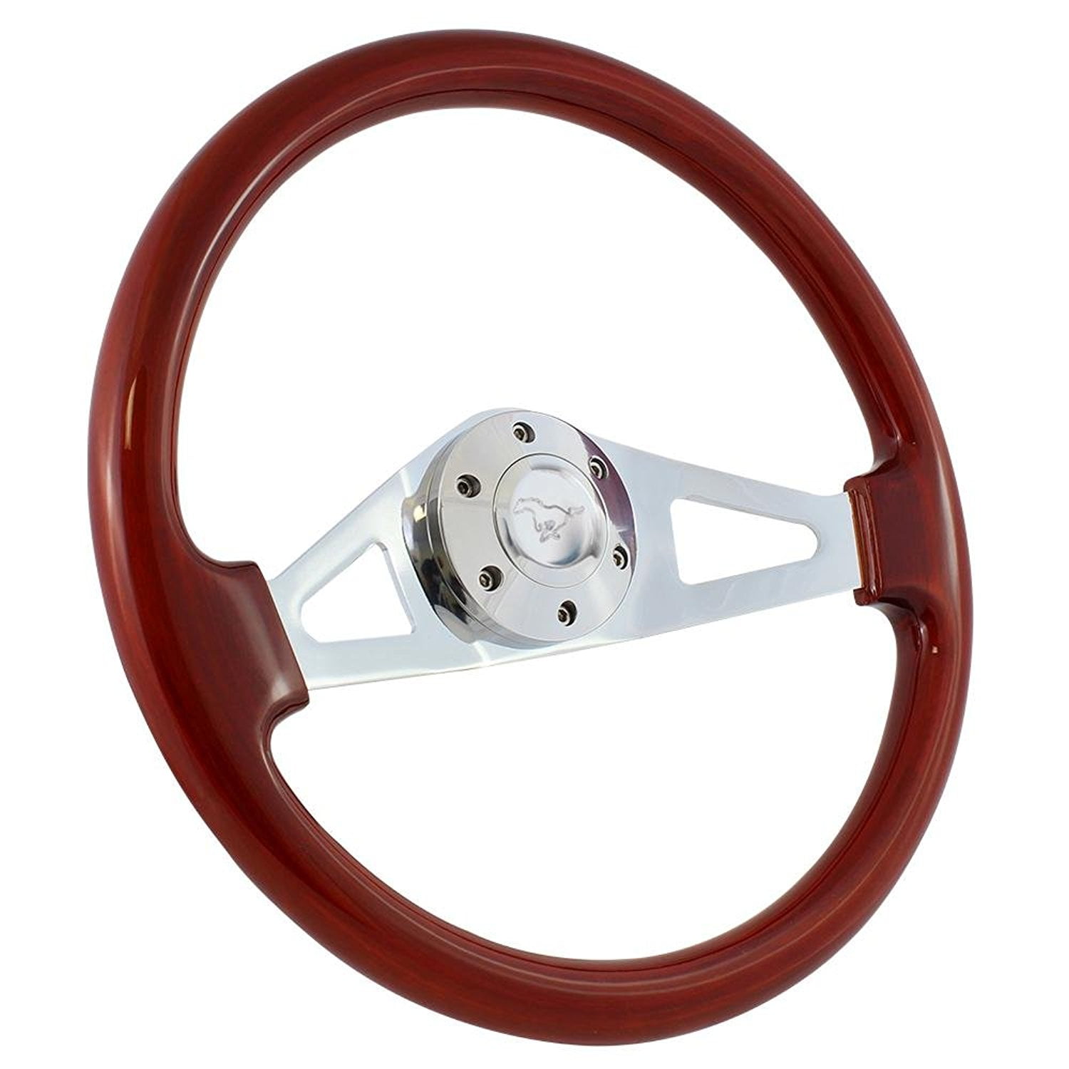 Mahogany 15 Inch 6Hole Chrome Plated Steering Wheel with Mustang Horn