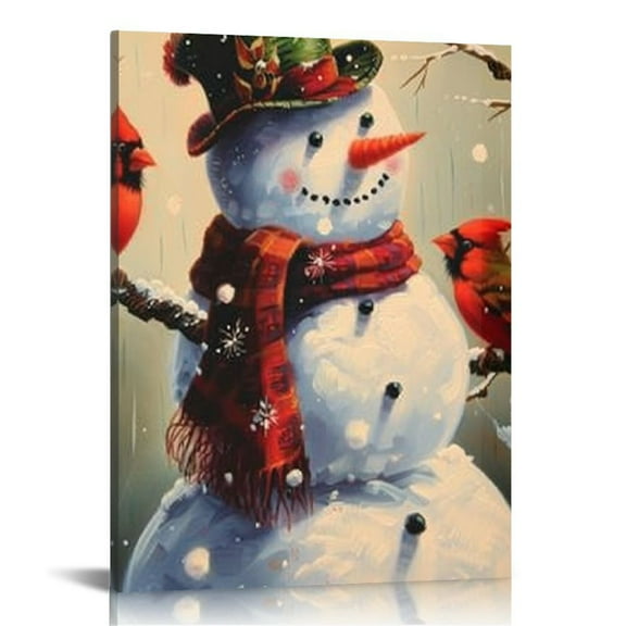 BCIIG Snowman Cardinal Bird Fine Art Aesthetic Poster Print Wall Painting for Home Office Decor Canvas Christmas Living Room Bedroom Wall Art Decor 12x16 in