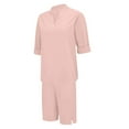 thumbnail image 6 of Linen Sets for Women 2 Piece Shorts Outfits Casual Summer Button V-Neck Short Sleeve Tops and Elastic Waist Shorts Outfit Sets, 6 of 9