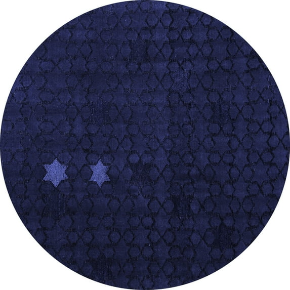 Ahgly Company Machine Washable Indoor Round Abstract Blue Modern Area Rugs, 6' Round