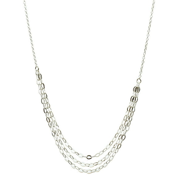 Sterling Silver Multi-strand Flat Oval Cable Chain Necklace Italy Adjustable 16" 2" Extender