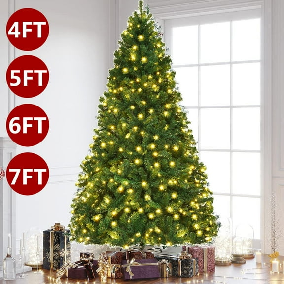 Noble 4/5/6/7ft Christmas Tree With Lights Pre Lit/Fiber Optic/Snow Flocked Bushy Pine