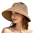 thumbnail image 3 of Sun Hats Visor for Women UV UPF Hollow Straw Beach Hat Wide Brim Wrap Around Design for Outdoor Travel Khaki, 3 of 3
