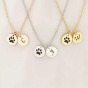 Anavai Personalized Dainty Necklace Mother's Day Gift for Her Mom Women's Stainless Round Disc Necklace Gift Girlfriend Fiancee Wife Paw Print Initial Jewelry Name Necklace Free Gift Box