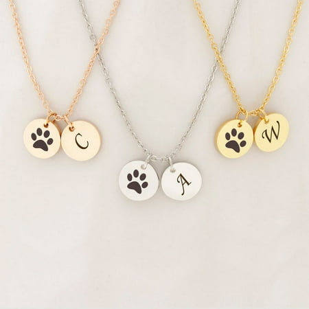 Anavai Personalized Dainty Necklace Mother's Day Gift for Her Mom Women's Stainless Round Disc Necklace Gift Girlfriend Fiancee Wife Paw Print Initial Jewelry Name Necklace Free Gift Box