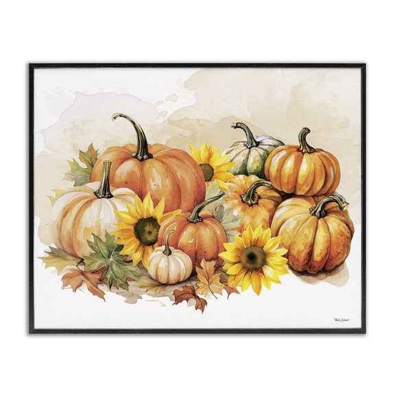 Stupell Industries Pumpkin & Sunflower Bundle Botanical & Floral Painting Black Framed Art Prints Wall Art, 14 x 11