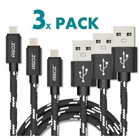 Agoz 3 Pack 4ft Type-C USB Data Sync FAST Charging Charger Cable For Samsung Galaxy S10 Plus S10e, Note 9 8,S9, S8 LG Stylo 4, G8 G7 ThinQ V40, Moto G7,Z2 Force,Z3 Play Google Pixel 3 XL, OnePlus