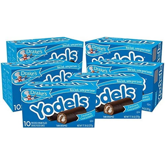 Drake's Cakes Yodels, 10 cakes per box, 11.16 oz of Rolled Devils Food Cakes (6-Boxes)