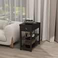 thumbnail image 4 of Gzxs Wooden Small Sofa Side Table Narrow End Desk with Drawer and Open Shelf, Flip Top Design, Dark Brown, 4 of 8