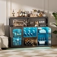 thumbnail image 5 of Homieasy Multipurpose Bar Cabinet with Power Outlet & LED Lights - Freestanding Liquor Storage with Glass Holders and Racks for Home Kitchen,Gray Oak(Model G2), 5 of 7