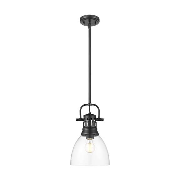 Yep by Golden Lighting Duncan 1-light 9in rod hung Pendant in Matte Black and Clear Glass