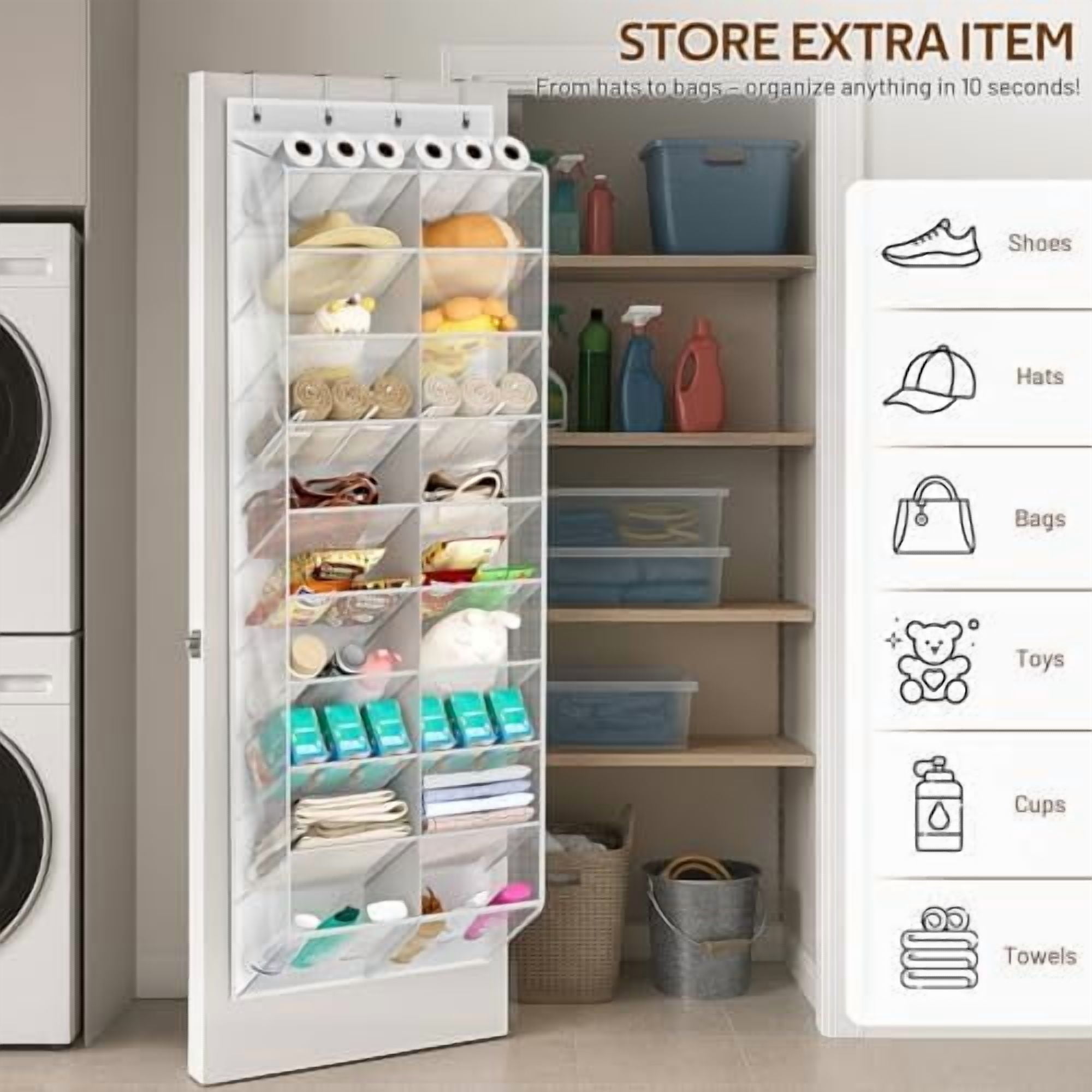 30 Pairs Over the Door Shoe Organizer Breathable Mesh Hanging Shoe Rack for Closet Storage with Wide Deep Pockets 10 Tier Shoes Holder Fit All the Family's Sneakers, Boots, Heels (White, 71")