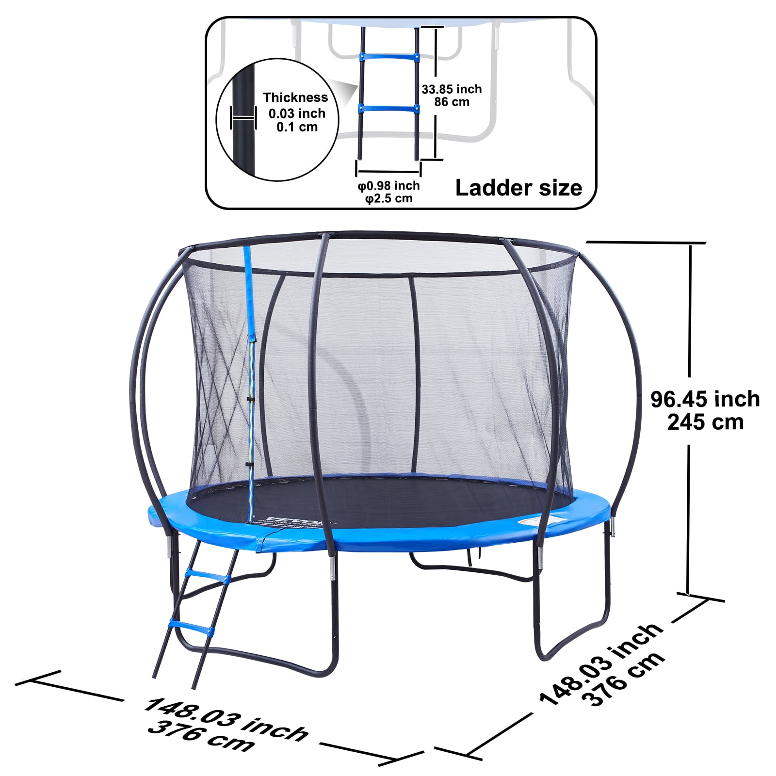 KFFKFF 10FT Outdoor Recreational Trampoline Hoop for Kids with safety Enclosure Net