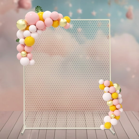 Metal Arch Backdrop Stand with Grid, 6.56FT x 5.24FT Wedding Arch Stand Balloon Arch, Square Arch Frame for Birthday Party Ceremony Banquet Decoration White