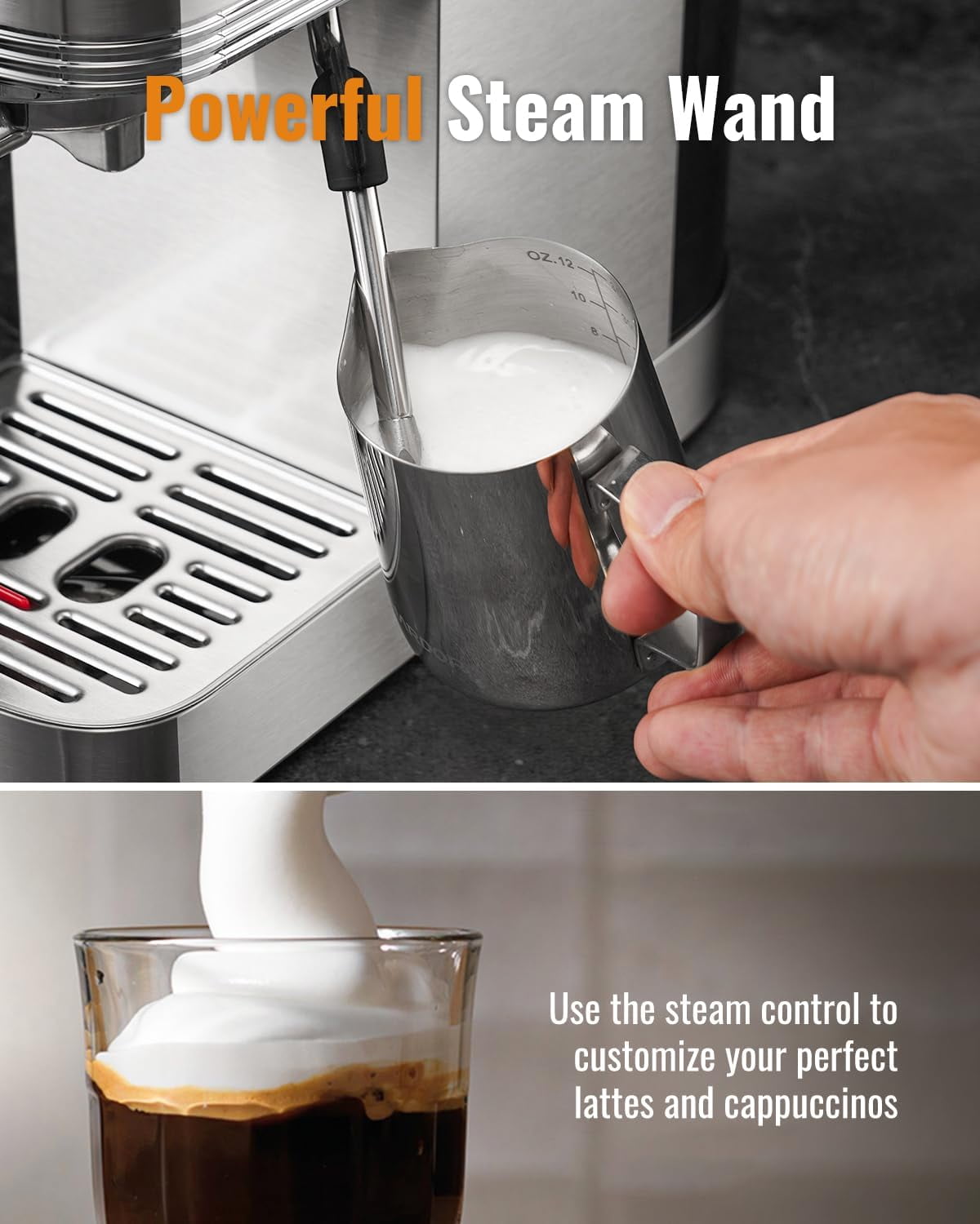20 Bar Espresso Machine with Milk Frother, Touchscreen Control & Adjustable Temperature for Cappuccino, Latte