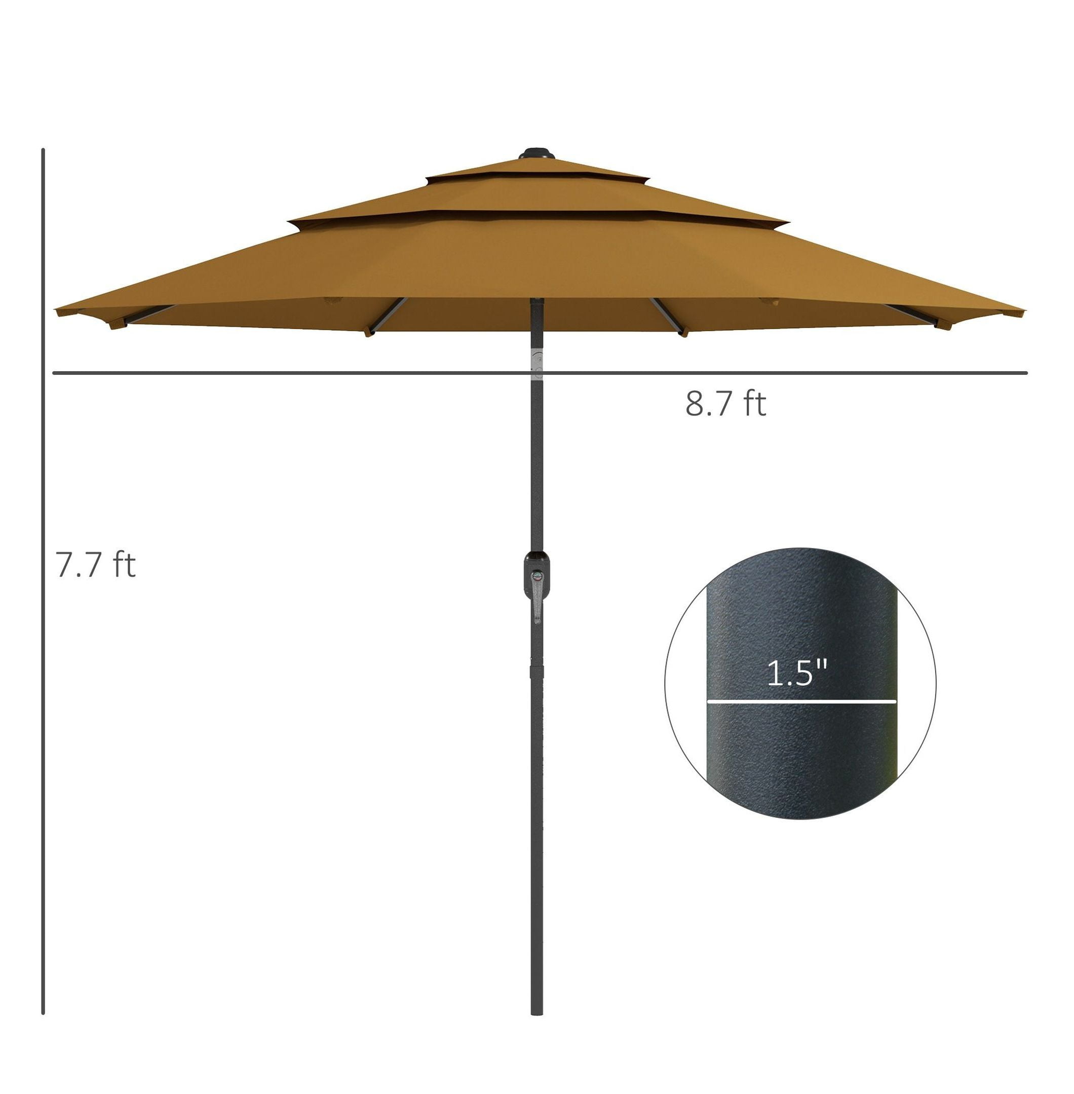 9FT Patio Umbrella Outdoor, 3-Tier Tan Crank Tilt Market Umbrella for Deck Backyard Lawn Sun Shade