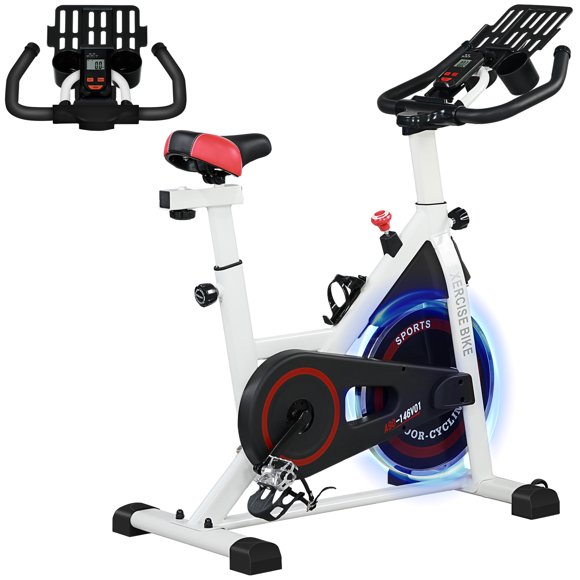 Soozier Adjustable Upright Stationary Exercise Bike w/ LCD Display, White
