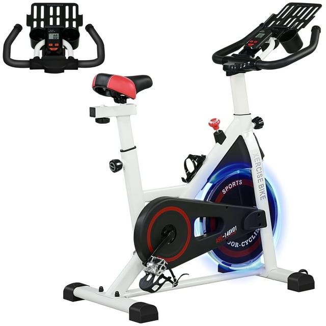 Soozier Adjustable Upright Stationary Exercise Bike w/ LCD Display, White