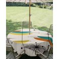 thumbnail image 3 of Outdoor Tablecloth with Umbrella Hole Zipper Boho Teal Yellow Orange Grey Round Tablecloth 60" Waterproof Outside Table Cloth Middle Century Geometric Patio Table Cover Tablecloths for Picnic Party, 3 of 8