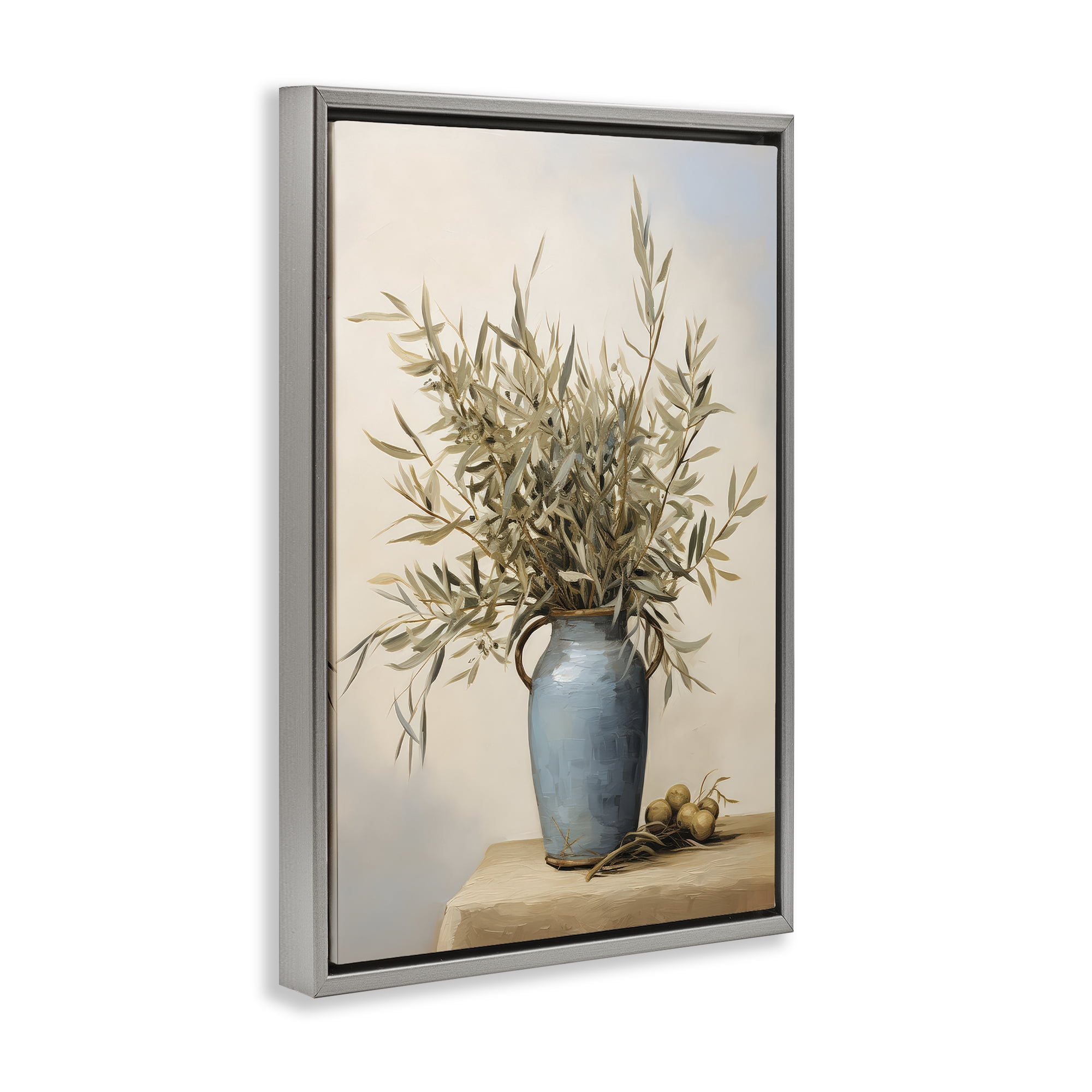 Stupell Industries Rustic Pottery Plant Plants & Flowers Painting Gray Floater Framed Canvas Art Print Wall Art, 17 x 25