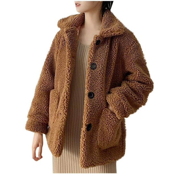Abrigo y chaquetas informales de manga larga sin capucha para mujer, otoño e invierno, holgado, de manga larga, sin capucha, de poliéster.