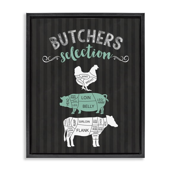 Butchers Selection Black & Green Black Framed Floater Canvas Wall Art, design by Lettered and Lined