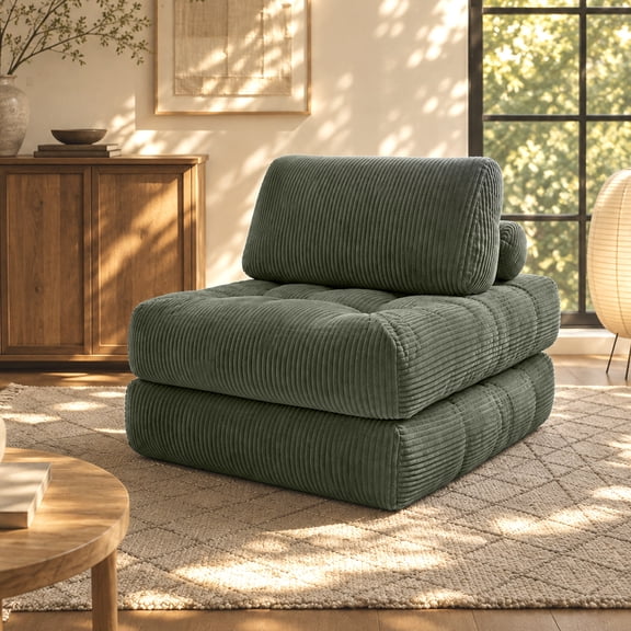 Yomsum Convertible Sofa Bed for Guests, Folding Floor Couch with Pillow, Comfortable Single Floor Sleeper Chair for Bedroom, Living Room, and Dorm, Green
