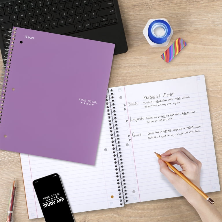 Five Star Spiral Notebook Study App 3 Subject Wide Ruled 8x10.5