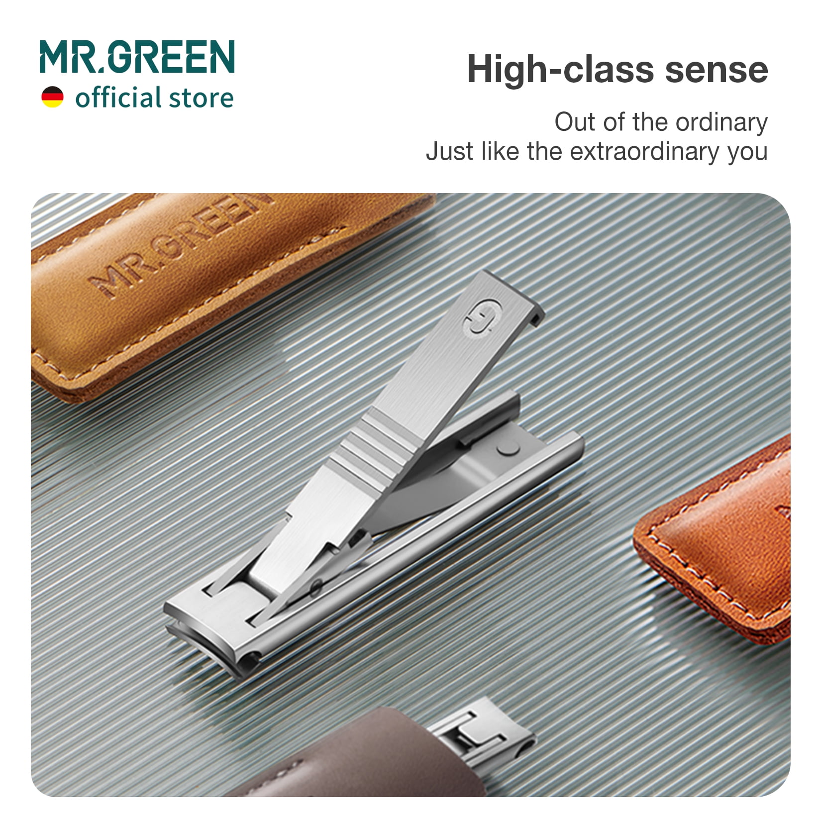 MR.GREEN Ultra Thin Nail Clippers German Precision Manufacturing Technology Nail Cutters with Cow Leather Cover Superior Texture (Light Brown)